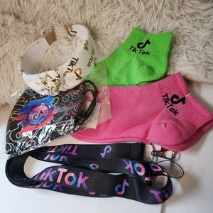 TikTok Ribbon Headband Lanyard and Neon Socks Bundle